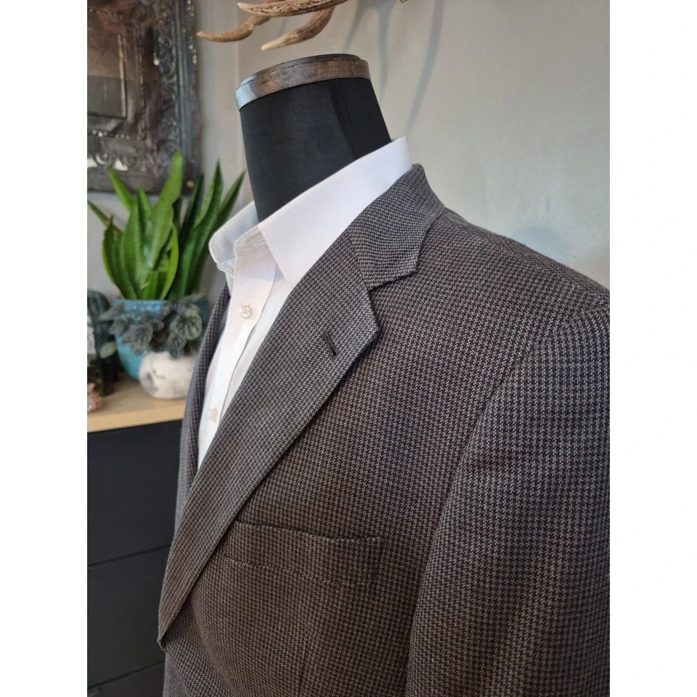 Joseph Abboud Mens Wool Sport Coat 42L Taupe Blue USA 2 Button Blazer